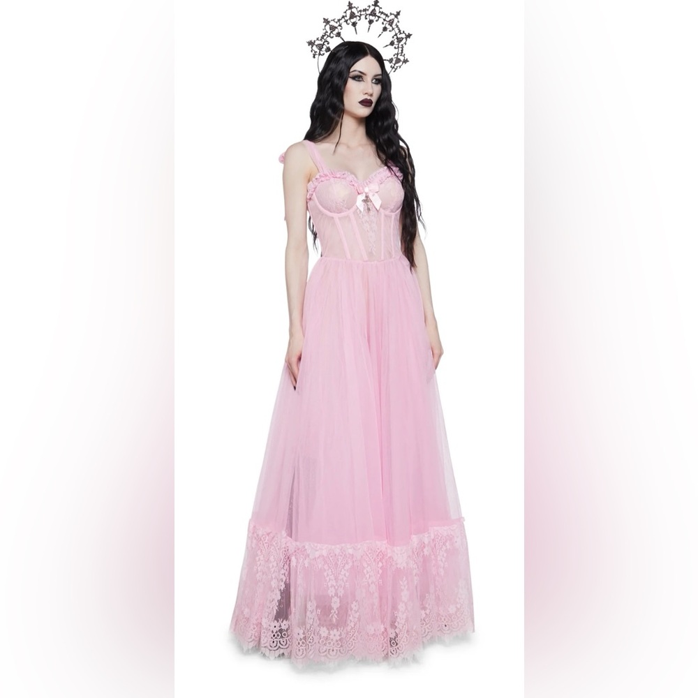 NWT Widow Death Becomes Her Goth Gown in Pink Lace Sz M - Picture 14 of 16